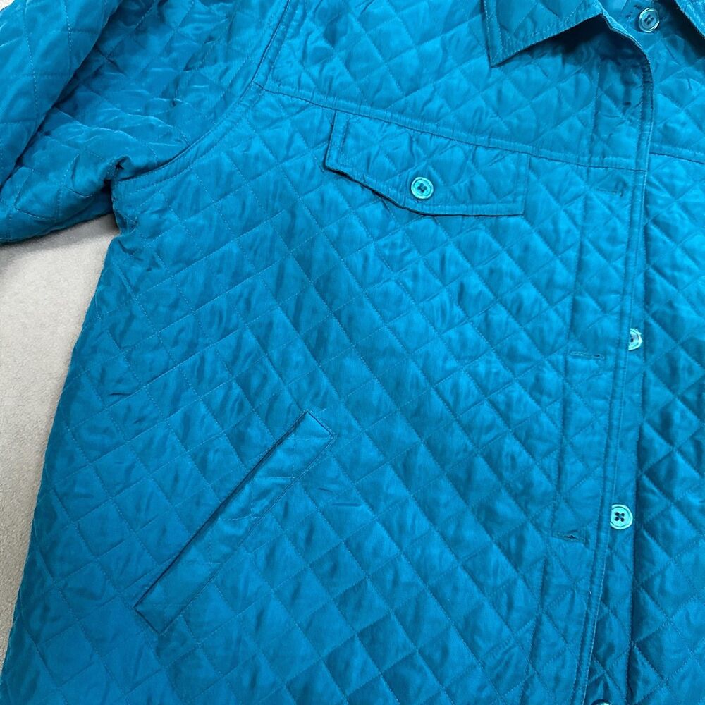 Dialogue Quilted Jacket Womens 1X Tourquoise Silk Button Up Diamond Pattern - Picture 3 of 12
